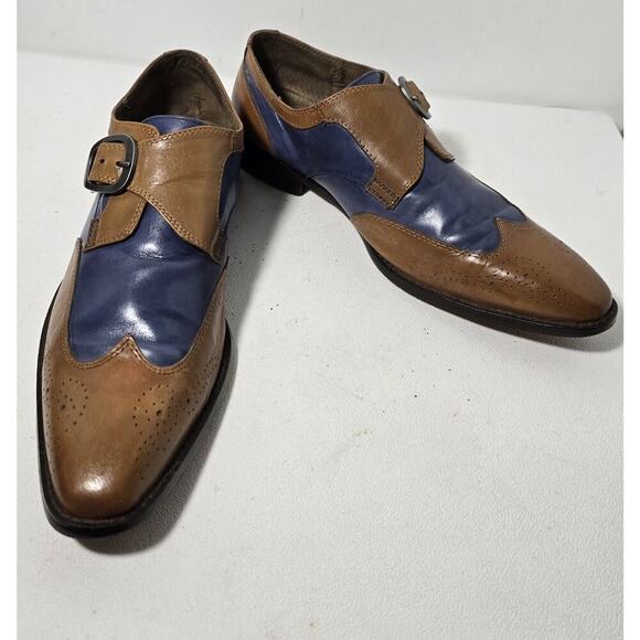 Fratelli Footwear Mens Tan/Blue Leather Wingtip Monk Strap Dress Shoes Sz US 9.5 main image 9